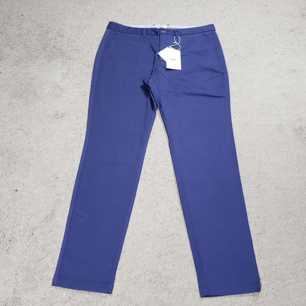NWT Perk Pants Mens 38x34 Blue Feel Good Chinos Slim Fit Stretch Flat Front